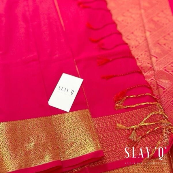 SLAY Q NESA SERIES | PLAIN PATTU SAREE WITH RUNNING BLOUSE & BEAUTIFUL GOLD ZARI BORDER | BRIDESMAID SAREE - RASPBERRY RED