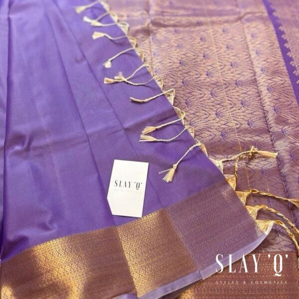 SLAY Q NESA SERIES | PLAIN PATTU SAREE WITH RUNNING BLOUSE & BEAUTIFUL GOLD ZARI BORDER | BRIDESMAID SAREE - LILAC