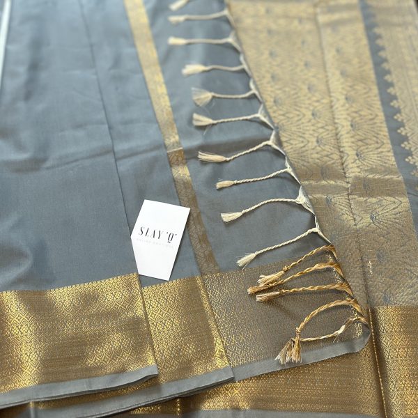PLAIN PATTU SAREE - GREY - Image 3