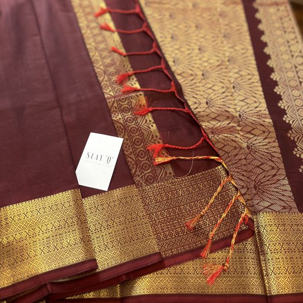 PLAIN PATTU SAREE - BURGUNDY - Image 3