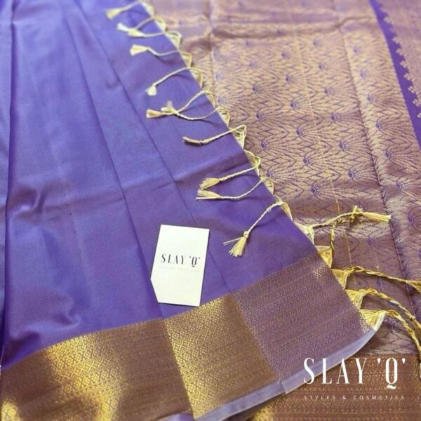 SLAY Q NESA SERIES | PLAIN PATTU SAREE WITH RUNNING BLOUSE & BEAUTIFUL GOLD ZARI BORDER | BRIDESMAID SAREE - LAVENDER
