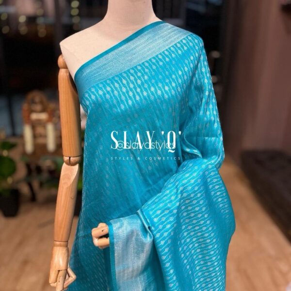 PREMIUM QUALITY SWARNA KUBERA PATTU SAREE | SILVER SKY