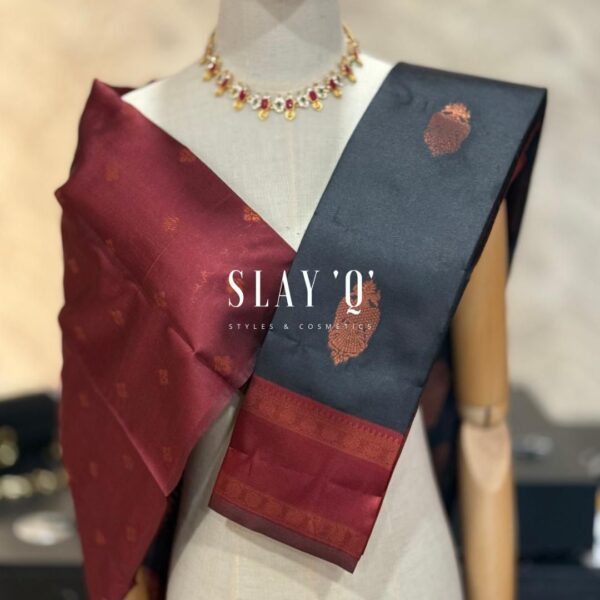 SLAY Q AARA SEMI SILK SAREE SERIES - BLACK+ DEEP MAROON