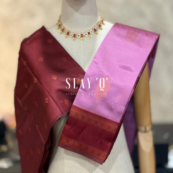 SLAY Q AARA SEMI SILK SAREE SERIES - BUBBLEGUM PINK+ DEEP MAROON