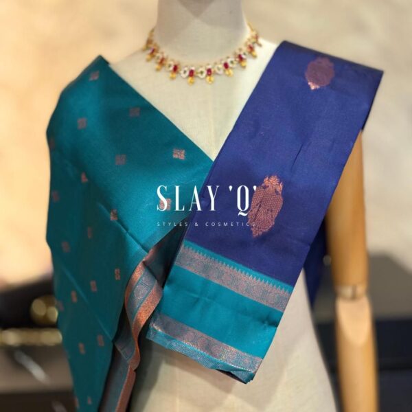 SLAY Q AARA SEMI SILK SAREE SERIES - MIDNIGHT BLUE+ TEAL