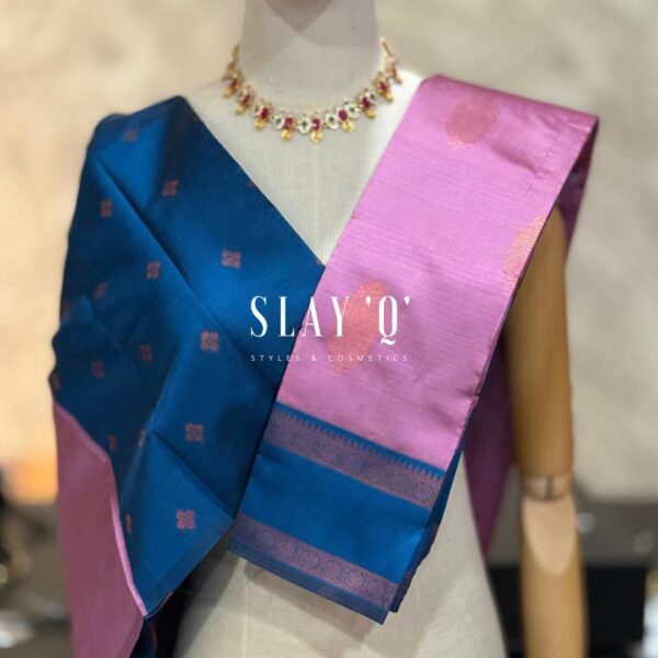 SLAY Q AARA SEMI SILK SAREE SERIES - BUBBLEGUM PINK+ TEAL BLUE