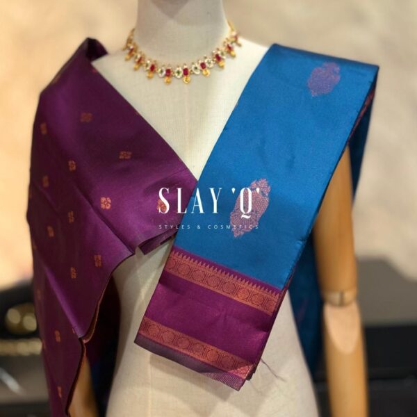 SLAY Q AARA SEMI SILK SAREE SERIES - TEAL BLUE+ DARK PURPLE