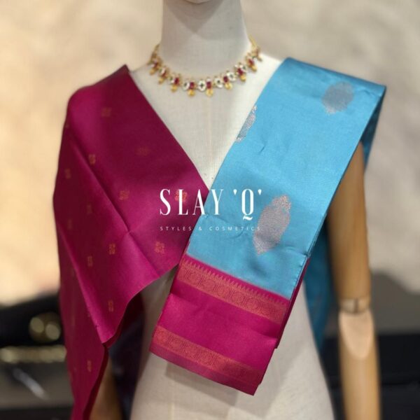 SLAY Q AARA SEMI SILK SAREE SERIES - SKY BLUE+ DARK PINK