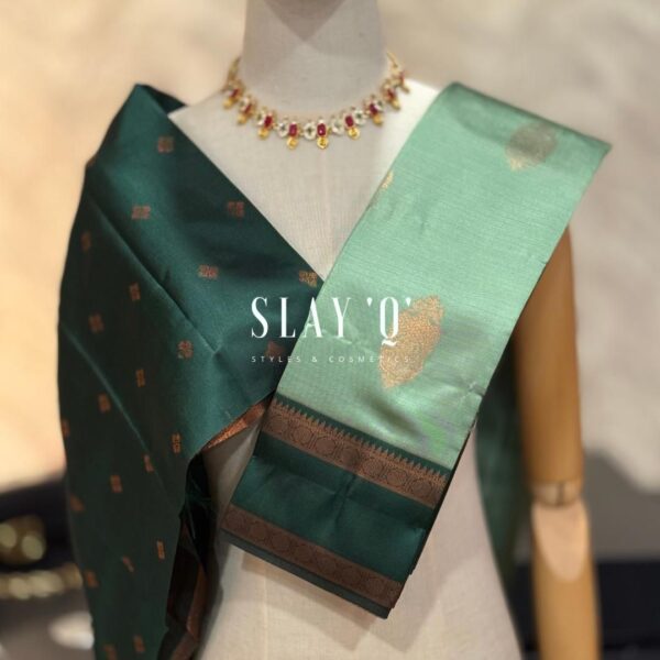 SLAY Q AARA SEMI SILK SAREE SERIES - MINT GREEN + FOREST GREEN