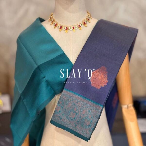 SLAY Q AARA SEMI SILK SAREE SERIES - SPACE BLUE+ TEAL