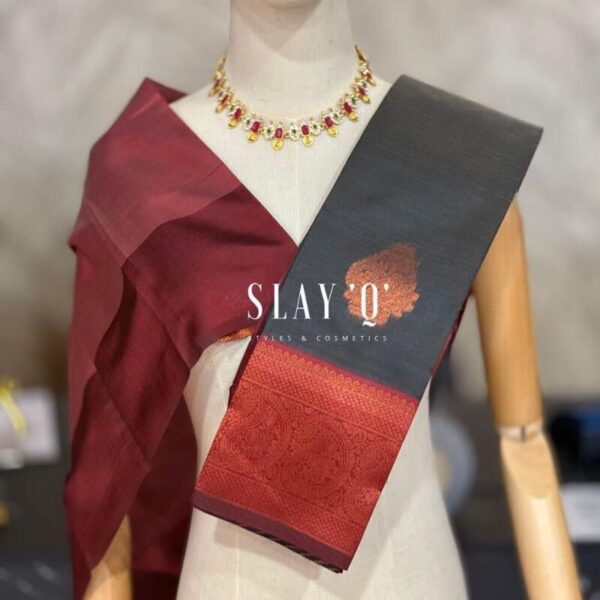 SLAY Q AARA SEMI SILK SAREE SERIES - BLACK+ MAROON