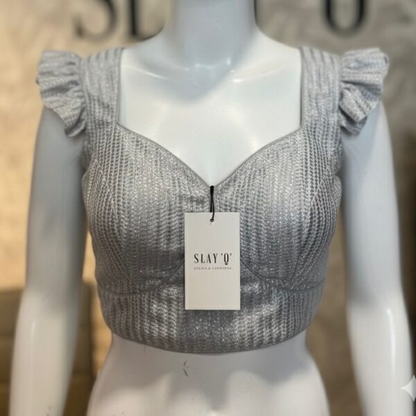 RARA AJRAKH SLEEVELESS BLOUSE (SLEEVE ATTACHED) - FREE SIZE UPTO 44 (SILVER)