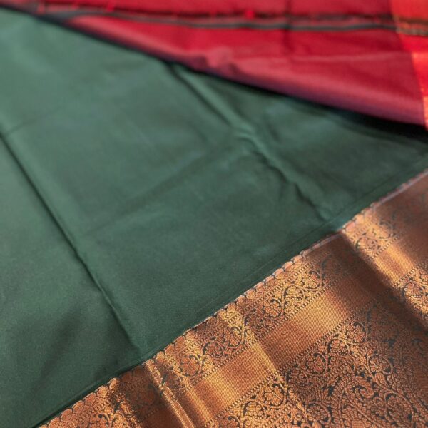 PURE MIX KANCHIPURAM (ROYAL EMERALD GREEN WITH MAGENTA PURPLE) - Image 3