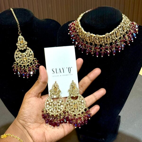 SQJ0005-ROYAL RUBY CRYSTAL KUNDAN CHOKER SET