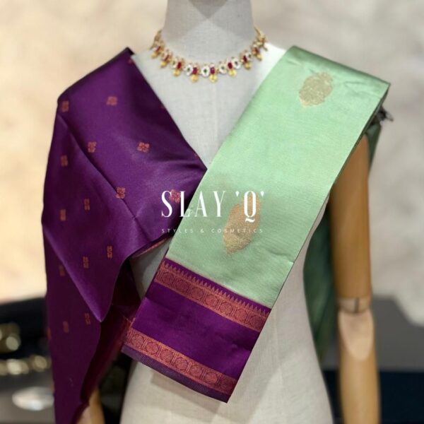 SLAY Q AARA SEMI SILK SAREE SERIES - MINT GREEN + DARK PURPLE