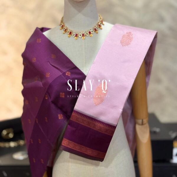 SLAY Q AARA SEMI SILK SAREE SERIES - BABY PINK + DARK PURPLE