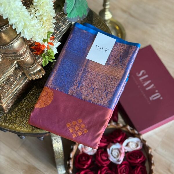 PURE MIX KANCHIPURAM (ROYAL BLUE WITH COPPER ZARI & MAROON BORDER)