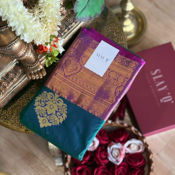 PURE MIX KANCHIPURAM (ROYAL EMERALD GREEN WITH MAGENTA PURPLE)