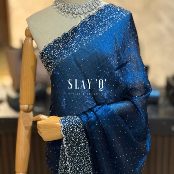 SLAY Q LAYA DINNER SAREE SERIES | STONE WORK | RUNNING BLOUSE - CELESTIAL BLUE
