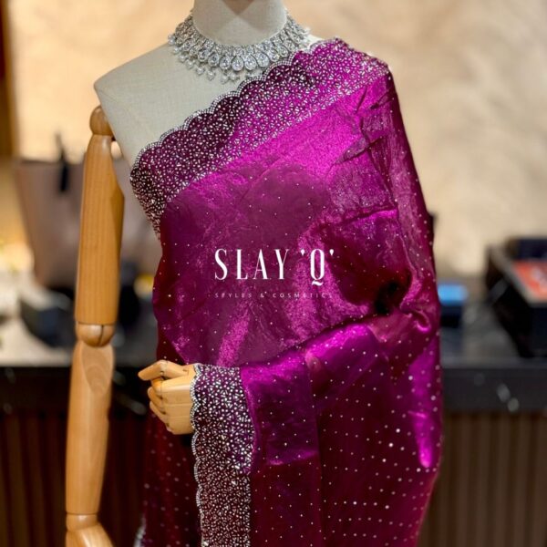 SLAY Q LAYA DINNER SAREE SERIES | STONE WORK | RUNNING BLOUSE - BERRY LUXE