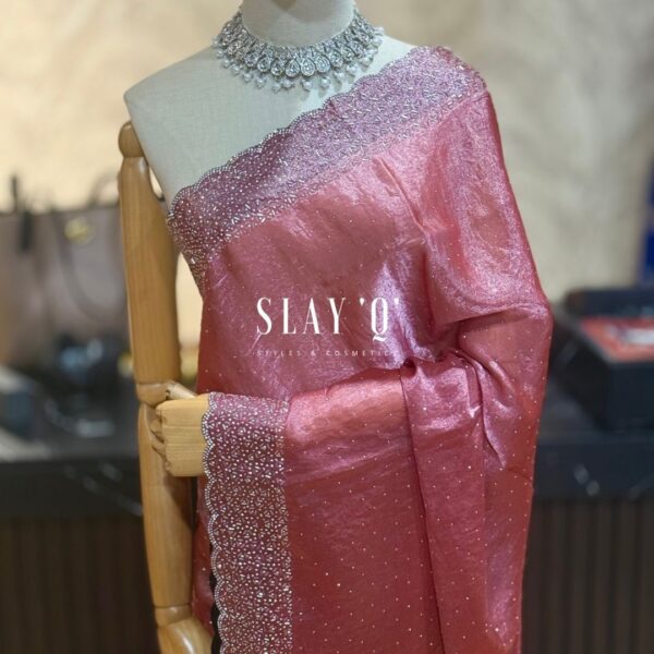 SLAY Q LAYA DINNER SAREE SERIES | STONE WORK | RUNNING BLOUSE - BLUSH PINK