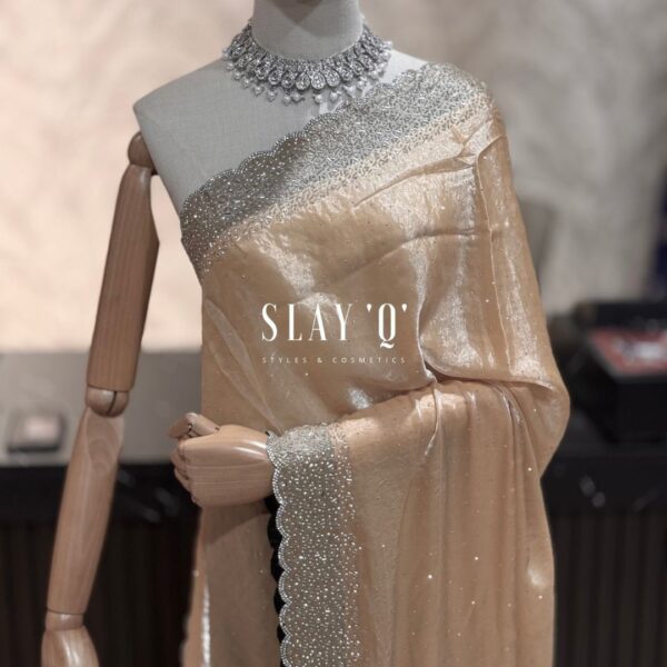 SLAY Q LAYA DINNER SAREE SERIES | STONE WORK | RUNNING BLOUSE - MOONLIT SAND
