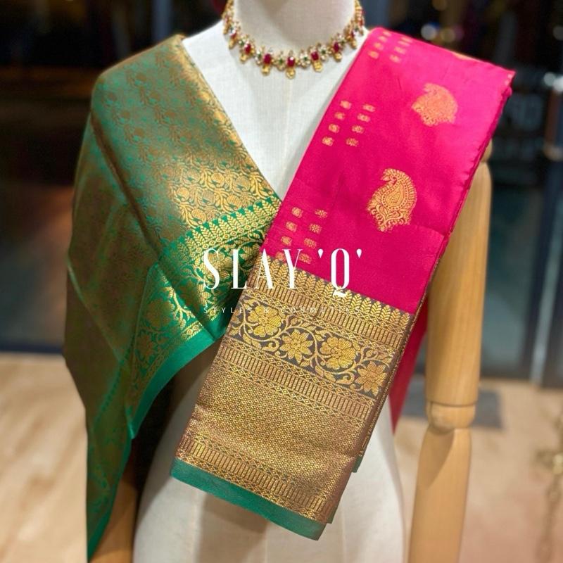SLAY Q ALYA SERIES | SOFT PATTU WITH BROCADE BLOUSE MATERIAL | CONTRAST BLOUSE & PALLU - RUBY RANI