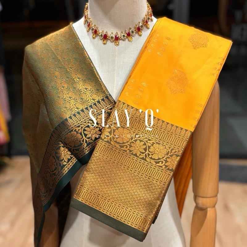 SLAY Q ALYA SERIES | SOFT PATTU WITH BROCADE BLOUSE MATERIAL | CONTRAST BLOUSE & PALLU - GOLDEN SURYA