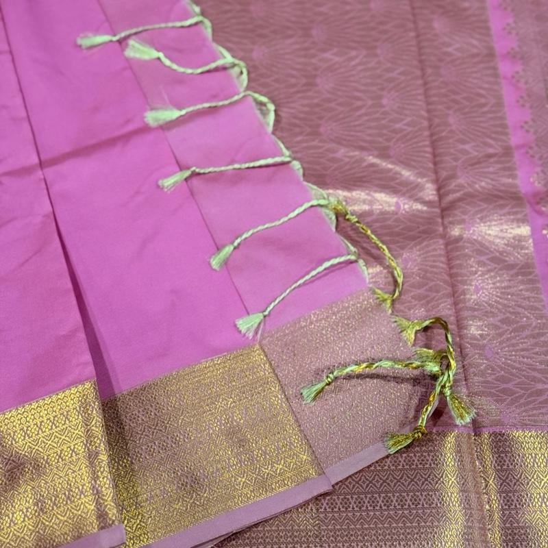 SLAY Q NESA SERIES | PLAIN PATTU SAREE WITH RUNNING BLOUSE & BEAUTIFUL GOLD ZARI BORDER | BRIDESMAID SAREE - BUBBLEGUM PINK