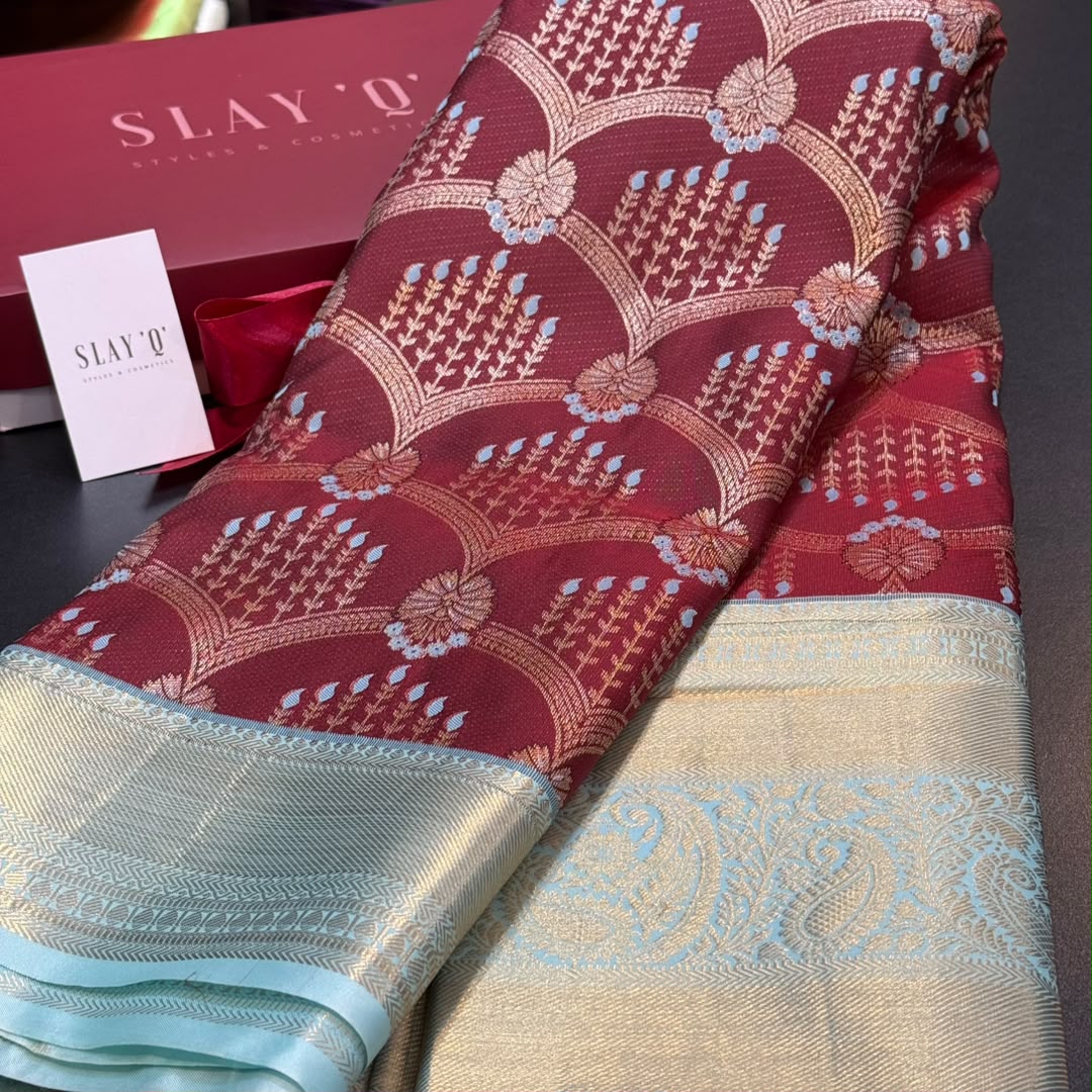 SLAY Q | PURE MIX KANCHI (MAROON + BABY BLUE) - Image 2