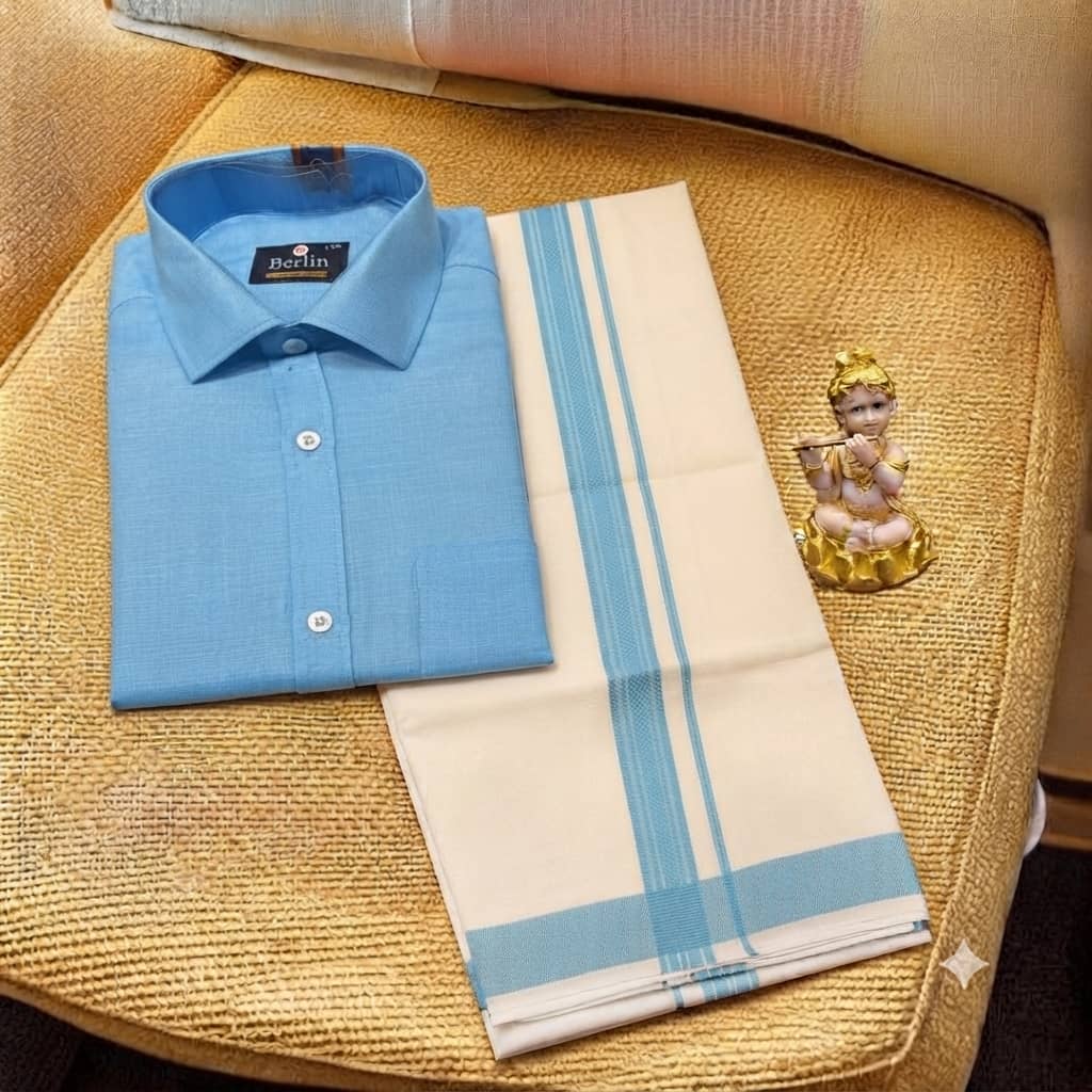 SLAY Q | SHIRT AND VESTI - COTTON MATERIAL (LIGHT BLUE)