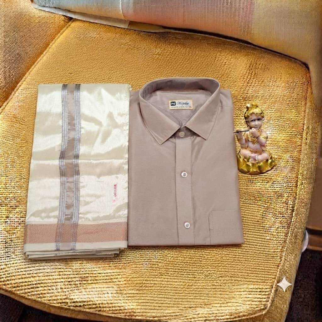SLAY Q | MEN READYMADE SHIRT & VESTI WITH POCKET (ROSE GOLD)
