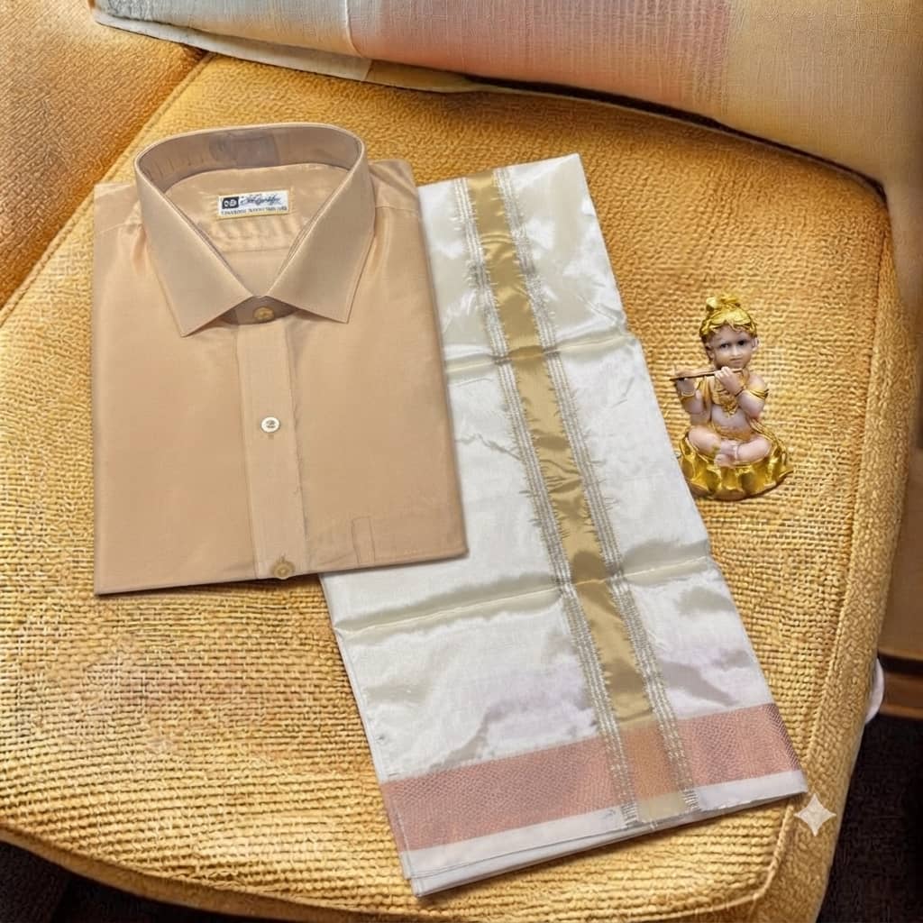 SLAY Q | MEN READYMADE SHIRT & VESTI WITH POCKET (BEIGE CREAM)